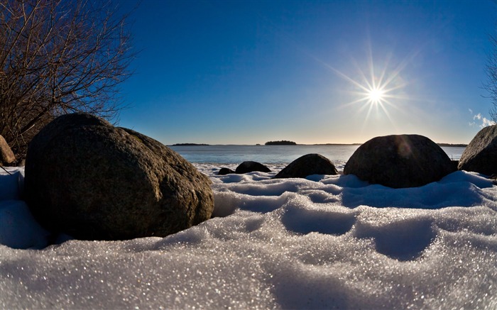 plage de la mer berce la lumière de la neige-Paysage de haute qualité Fond d'écran Vues:9067