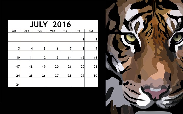 Tiger Vector-Juillet 2016 Calendrier Fond d'écran Vues:5938