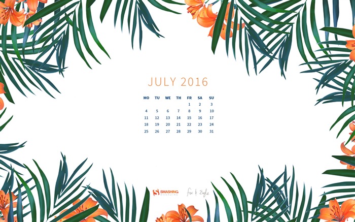 Tropical Lilies-July 2016 Calendar Wallpaper Views:6531 Date:2016/6/30 8:19:20