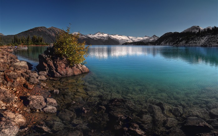 Bush pierres lac montagnes-Paysage haute qualité Fond d'écran Vues:8127