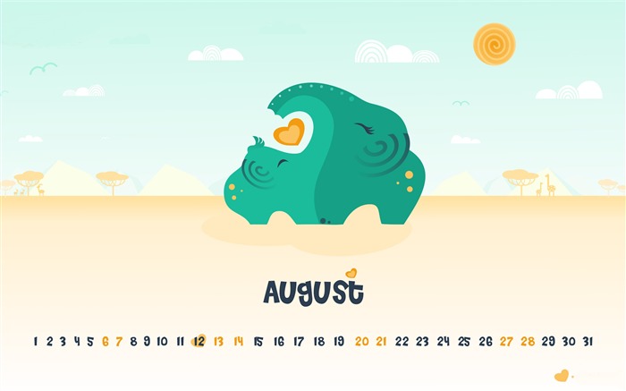 Fondo de pantalla de Elephant Time-August 2016 Calendar Vistas:6989