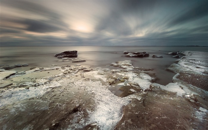 côte de glace nuages pierres ciel gris-Paysage haute qualité Fond d'écran Vues:9525