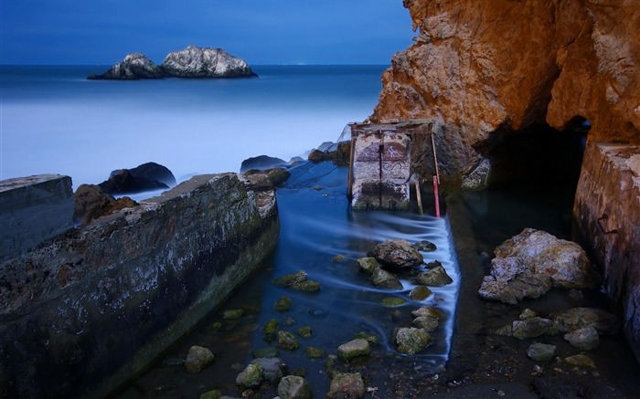 Roches côte pierres de mer en soirée-Paysage Thème Fond d'écran Vues:6867