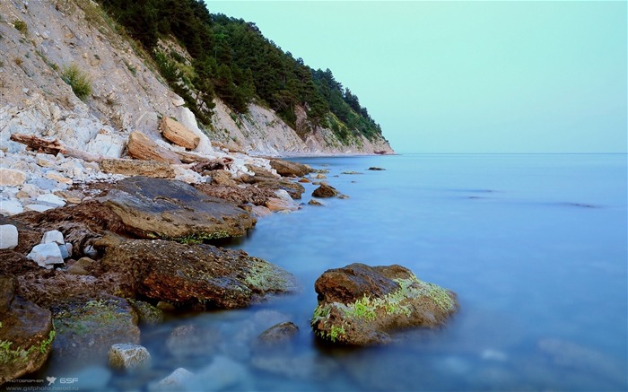 Rocas de la costa rocas de musgo liso-naturaleza paisaje fondo de pantalla Vistas:7394