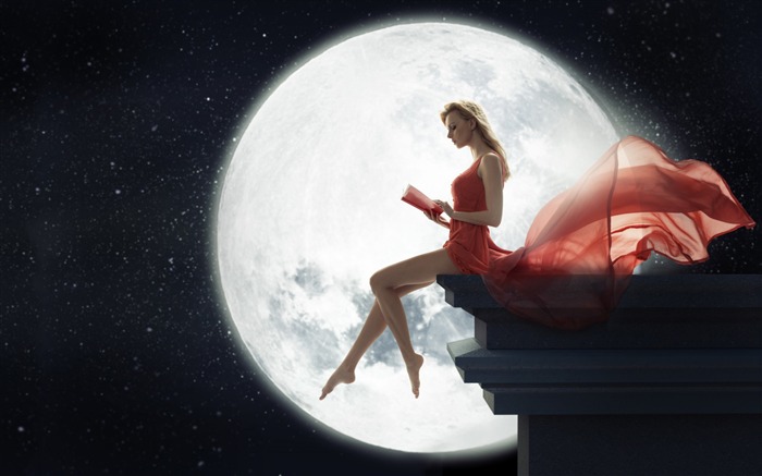 lune rouge Fille robe de nuit-2016 Art Design HD Fond d'écran Vues:10873