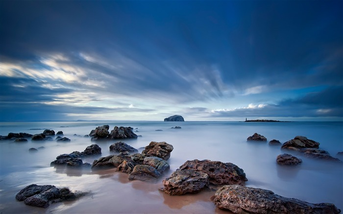 Stones, areia, mar, feixes, céu, natureza, paisagem, papel de parede Visualizações:9091