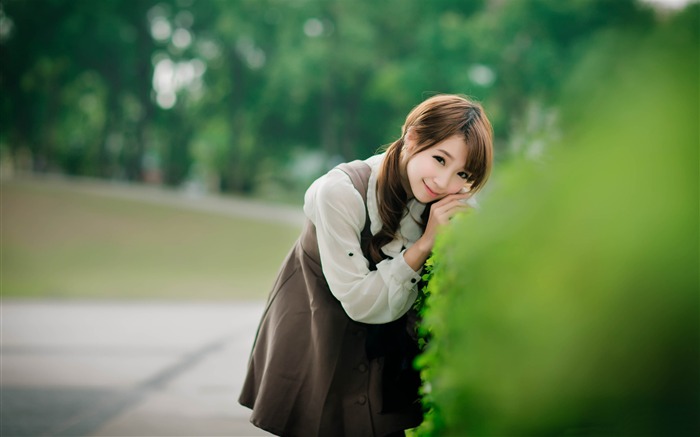 Hermosa chica Asian Park Outdoors-Beauty póster de papel tapiz Vistas:7824