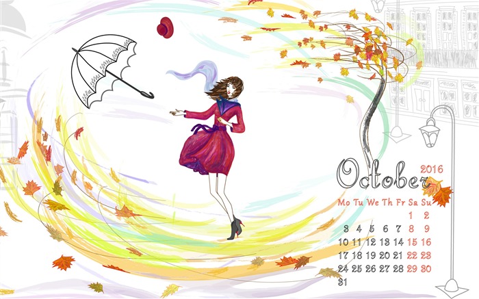 Feuilles de danse-Octobre 2016 Calendrier Fond d'écran Vues:6526