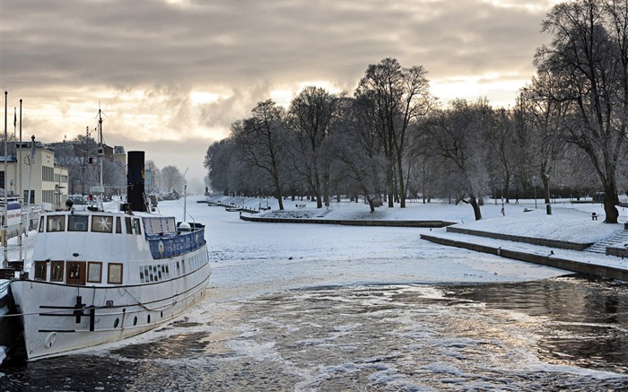 Suède Winter Rivers Boat-Voyage Europe photographie fond d'écran Vues:9017