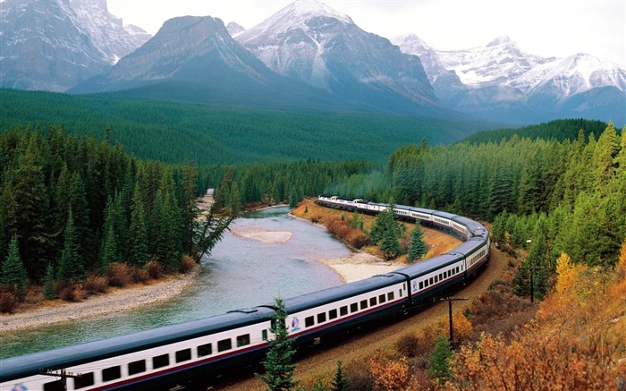 Trem cruzando montanhas lago-cenário HD Wallpaper Visualizações:9559