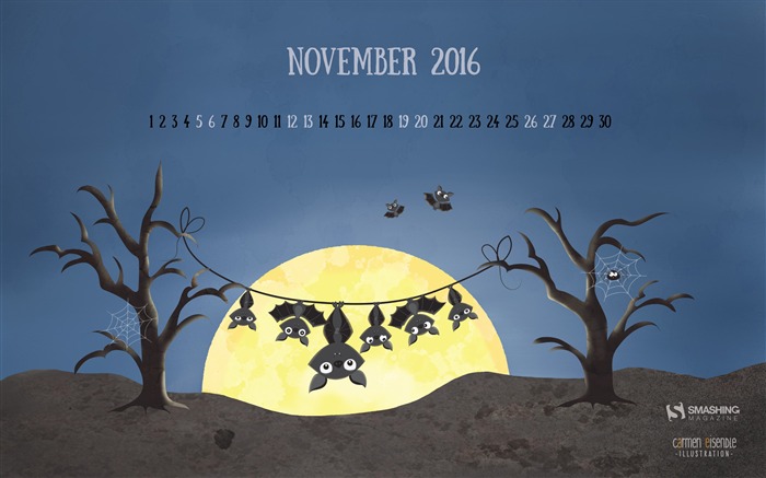 Moonlight Bats-November 2016 Calendar Wallpaper Views:8540 Date:2016/10/31 9:11:44