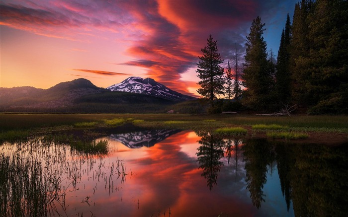 coucher de soleil rouge sur le lac-Windows 10 HD Fonds d'écran Vues:28855