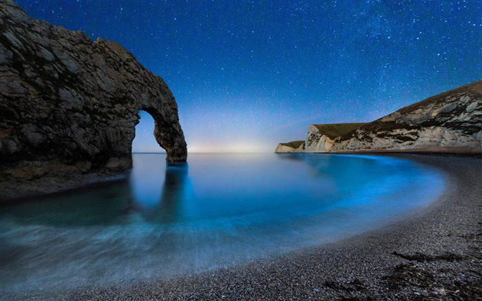 Durdle, porta, praia, noite, estrelas, céu, natureza, paisagem, papel de parede Visualizações:11487