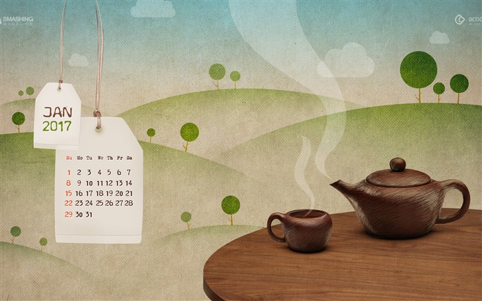 Happy Hot Tea Month-January 2017 Calendar Fondo de pantalla Vistas:7887