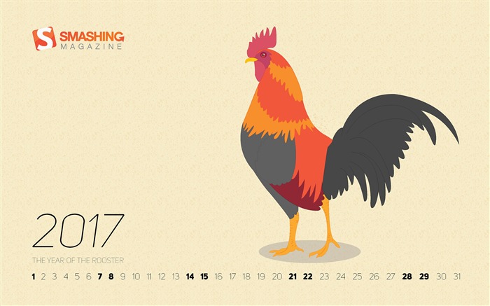 El fondo de pantalla del calendario del año del gallo-enero 2017 Vistas:6840