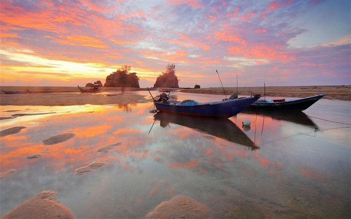 Boats On Lakes Sunset-Papel tapiz de alta calidad Vistas:9099