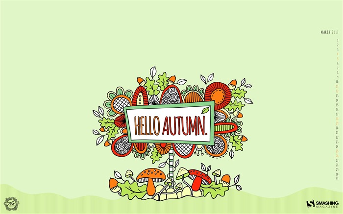 Papéis de Parede Hello Autumn-March 2017 Calendar Visualizações:6557