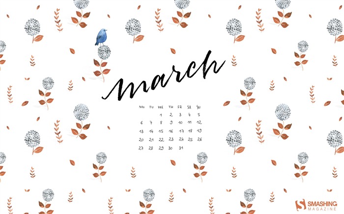 Papel de Parede Calendário Spring Bird-March 2017 Visualizações:7211