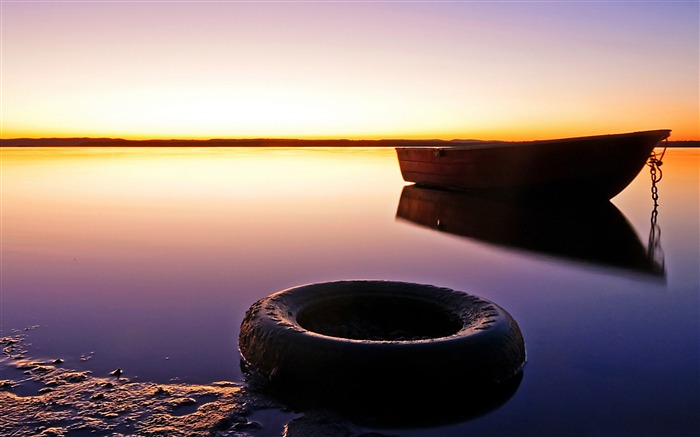 Beach Boat Sunset-Nature landscape fondo de pantalla Vistas:7106