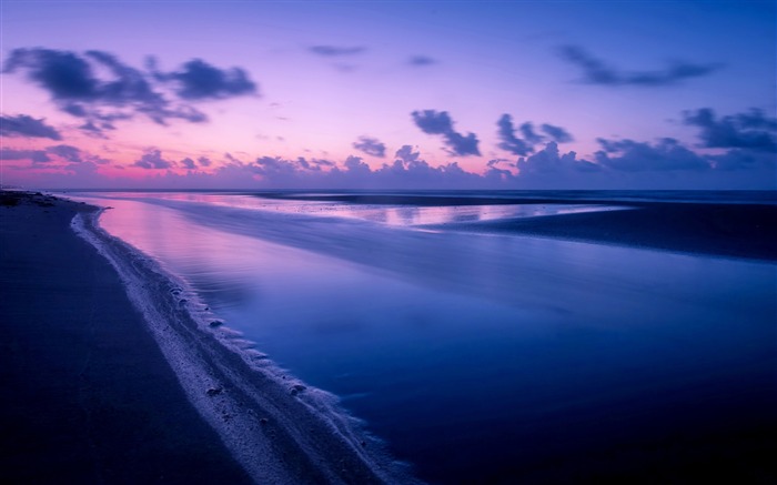 La puesta del sol púrpura reflejó el papel pintado del paisaje del mar-Naturaleza Vistas:11803