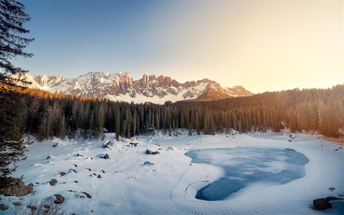 Karersee lac hiver italie-Paysage HD Fond d'écran Vues:7817