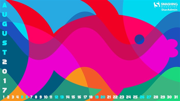 Papel de Parede Calendário Colorido de Verão-Agosto 2017 Visualizações:5452