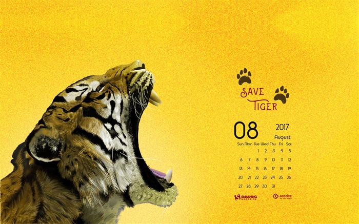 Deixe-nos salvar o papel de parede do calendário Tiger-August 2017 Visualizações:5280