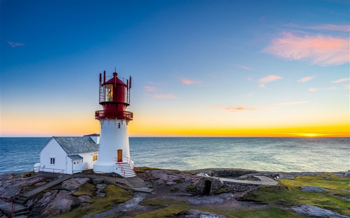 日落海上的燈塔挪威lindesnes-風景高清壁紙 查看次數:10054