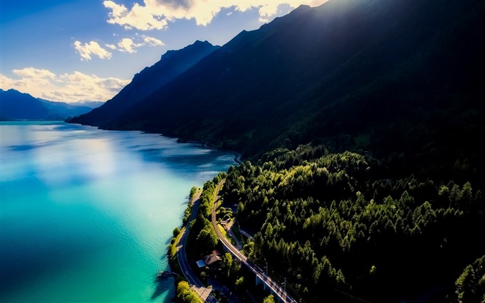 Forêt lac montagnes sauvages Fond d'écran Nature Vues:6775