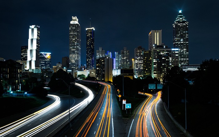 Edifícios de ponte à noite exposição longa HD papel de parede de mesa Visualizações:8843