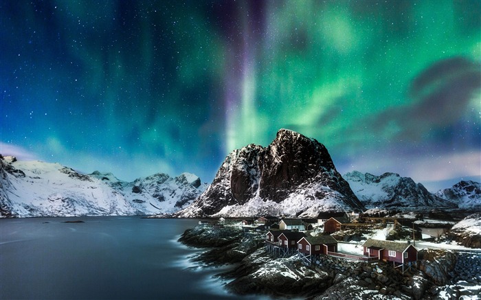 Lofoten îles montagne mer nuit 2017 Fond d'écran HD Vues:8024