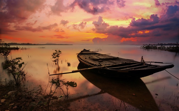 Pôr do sol no barco do lago Photo HD Wallpaper Visualizações:12750