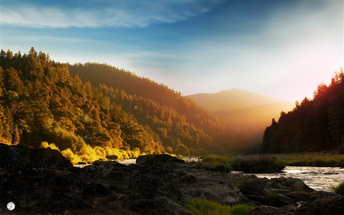 Sunshine Forest River Mountain Photo HD Wallpaper Visualizações:6512