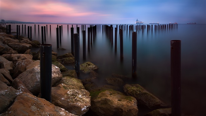 Été, coucher de soleil, côte, rochers, océan, horizon, 4K, HD Vues:12741