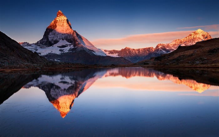 Sunset Mountain Lake Reflections HD Paisagem Fotografia Visualizações:15230