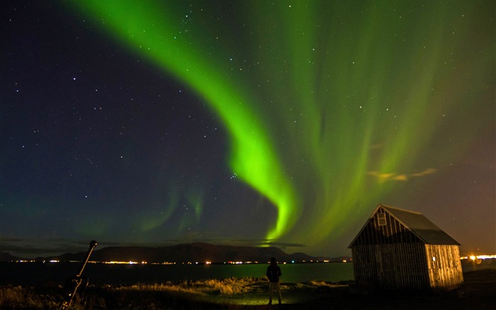 Ville, Périphérie, montagne, nuit, Aurora, paysage Vues:8328