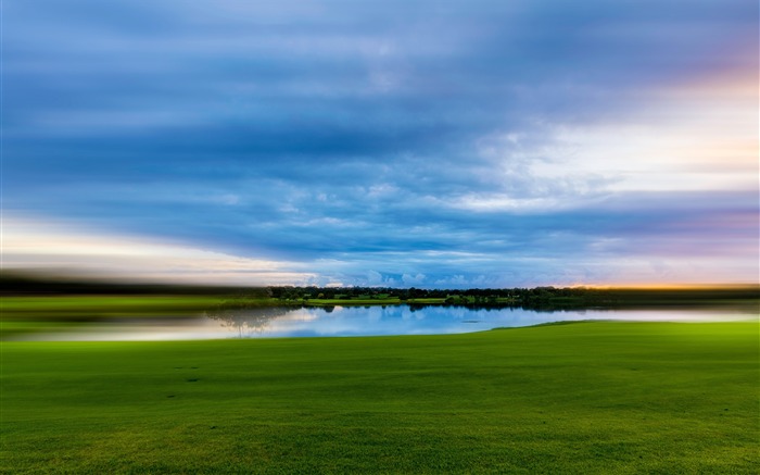 Rêveur, vert, prairie, rivière, nuages, paysage Vues:10238