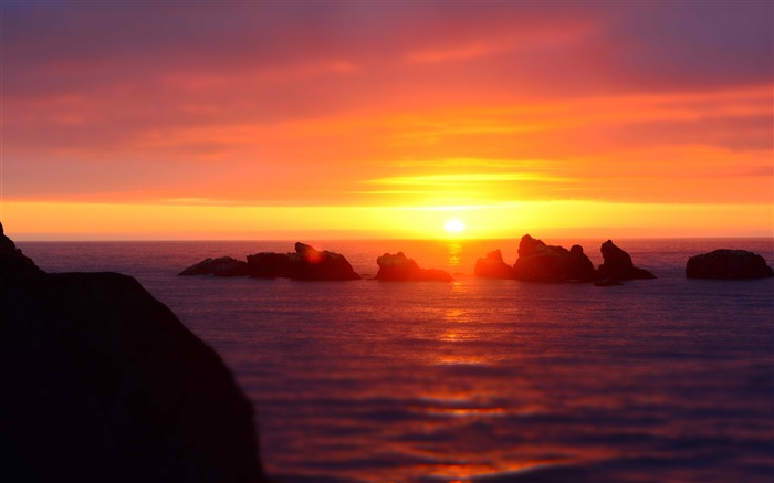 海、サンゴ礁、夕焼け、スカイライン、風景 ブラウズ:8768