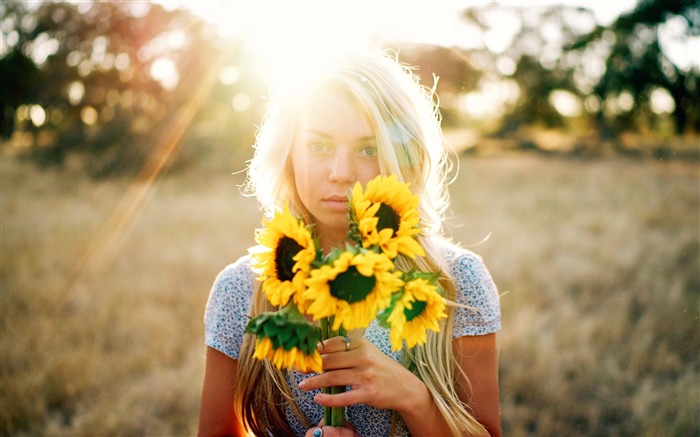 Verano, rubio, niña, girasol, luz del sol Vistas:7934