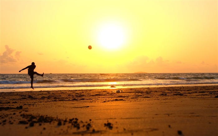 ビーチ、海、夕日、サッカー、シルエット ブラウズ:12044