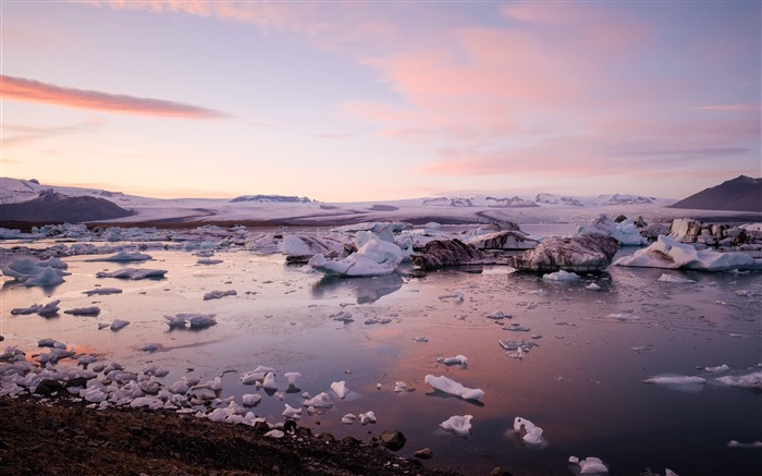 Invierno, glaciar, continente, océano, puesta de sol Vistas:7059