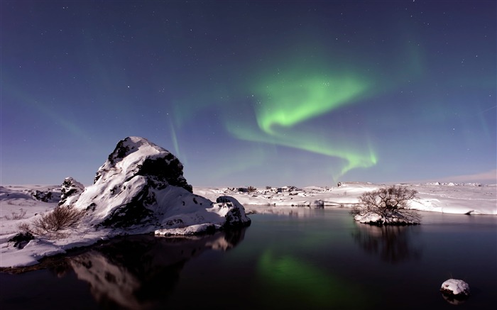 Invierno, islandia, nieve, noche, aurora Vistas:10246