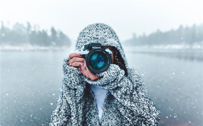 Mulher, nikon, câmera, neve, rio, inverno Visualizações:7101