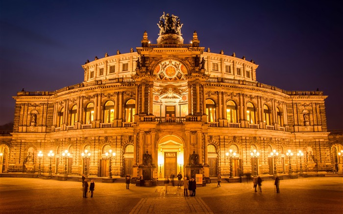 Dresden, semper opera, edificio, noche Vistas:8173