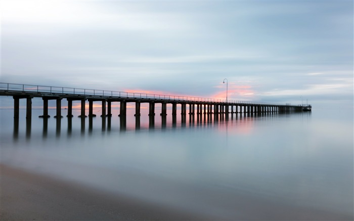 De manhã cedo, oceano, praia, cais, paisagem Visualizações:9145