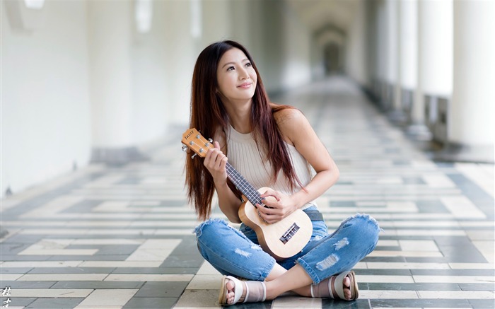 Oriental, jolie, fille, guitare, 4K, HD Vues:11565