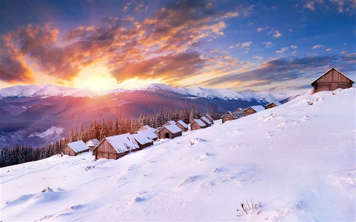 Winter snow mountain wooden house sunset Views:9776 Date:2018/3/8 6:40:08