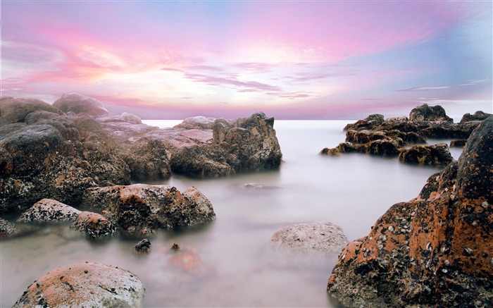 Playa, piedra, púrpura, cielo, niebla, horizonte Vistas:10879