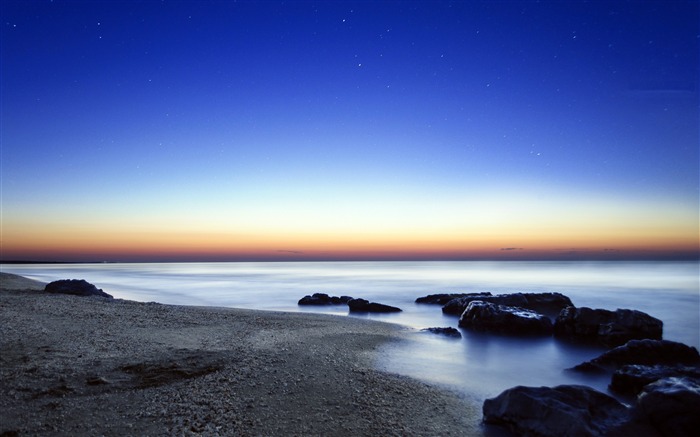 藍色，天空，星星，海灘，日出，岩 查看次數:11502