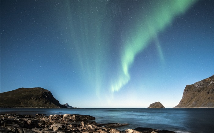 Costa, roca, estrellado, cielo, océano, horizonte Vistas:12765